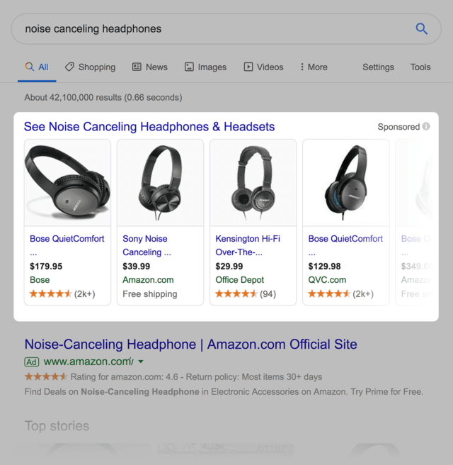 مثال نتایج فروشگاهی در گوگل