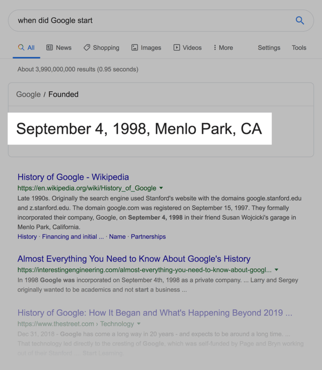 مثال SERP گوگل