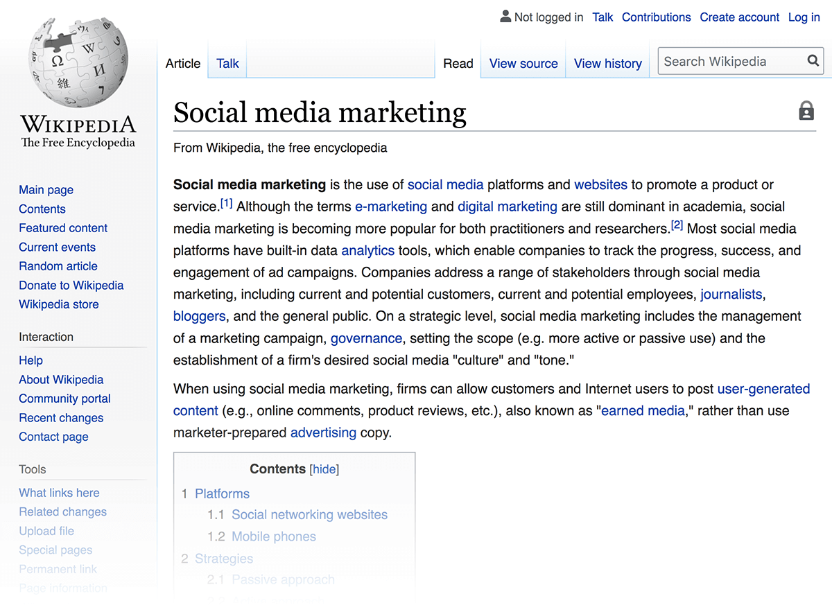 صفحه سوشال مارکتینگ در ویکیپدیا